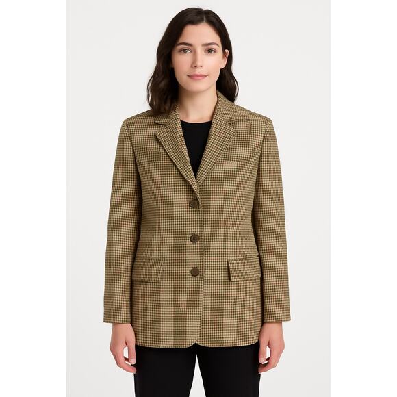 Vintage Saks Fifth Avenue Folio Houndstooth Wool Blazer USA large - Picture 1 of 15